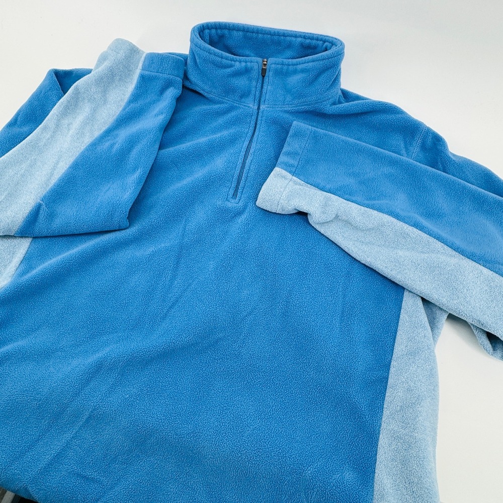 Lands End Mens Fleece Quarter Zip Pullover Jacket Blue Color Block Size L